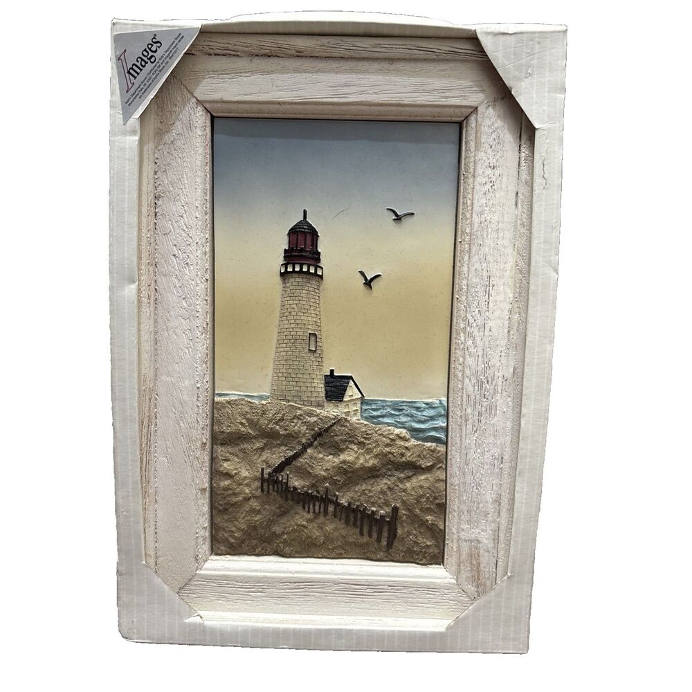 Lighthouse Framed 3D Ceramic Hand Painted Wall Decor Vintage New